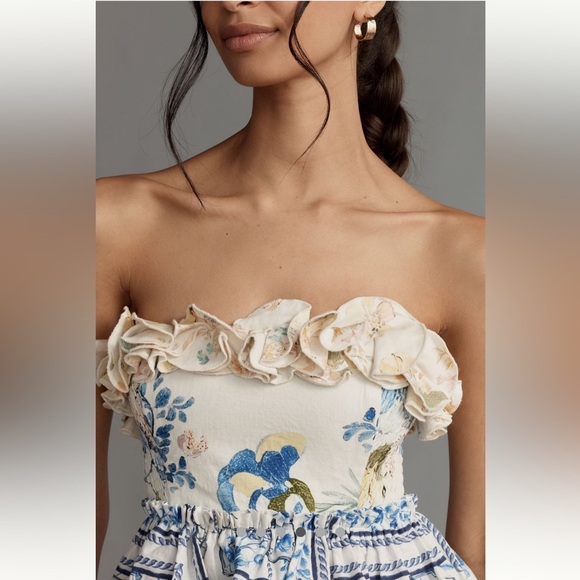 Anthropologie NWT Maeve Linen Blend Strapless Knee-Length Dress size S. - Picture 6 of 16